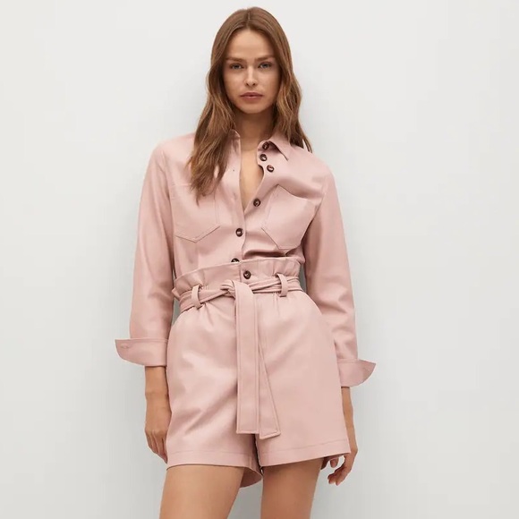 MANGO Blush Faux Leather Button Down Shirt. SZ SMALL. Pristine, With Tags. - Picture 6 of 9